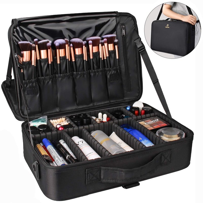 Relavel Travel Makeup Train Case Cosmetic Case Organizer Portable Artist Storage Bag with Adjustable Dividers for Cosmetics Makeup Brushes Toiletry Jewelry Digital Accessories