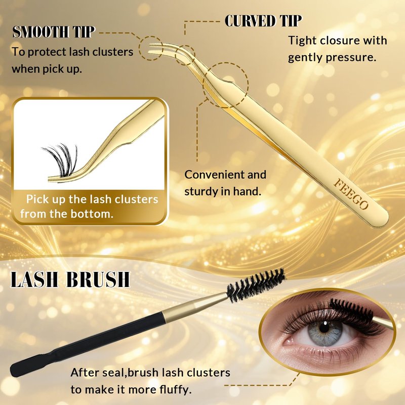 FEEGO Charming Kits 30D+40D D Fluffy Eyelash Extensions Kit, 280pcs Lash Clusters Wispy 9-16mm Applicator for Beginners, Individual Lashes, Lash Bond, Seal Glue, Remover (3040D Charming Kit)