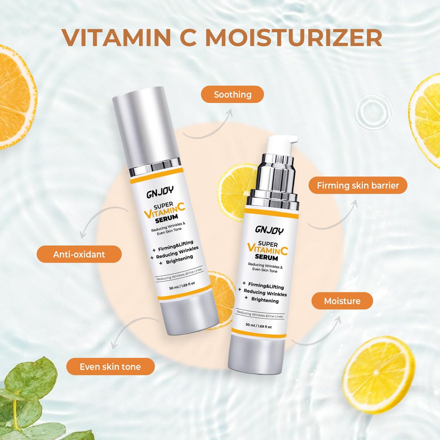 GNJOY Vitamin C Serum for Face | 84% Super C Serum for Women Over 70, with Vitamin C Hyaluronic Acid Caffeine for Mature Skin All-In-One Hydrate, Repair, Firm, Lift, Smooth Fine Lines - 50ml
