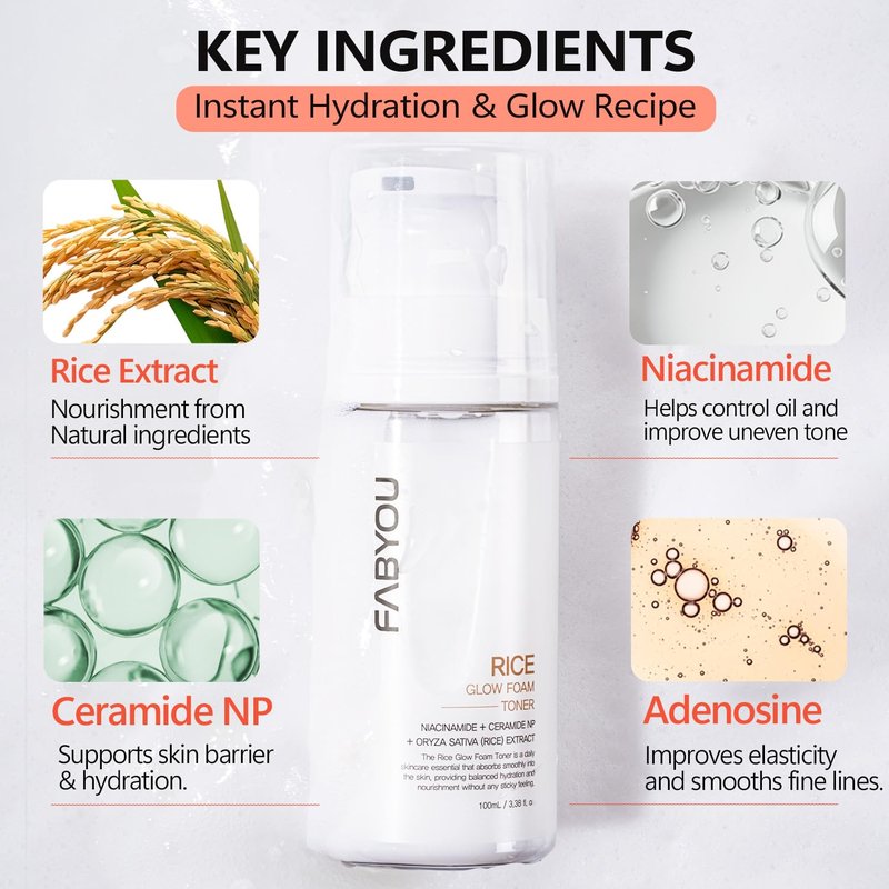 Rice Glow Bubble Toner 3.38 fl oz - Hydrating Milky Toner for Sensitive and Dry Skin, with Niacinamide and Rice Extract to Support Radiant Skin, Easy-to-Carry Size for Daily Korean Skincare Routine