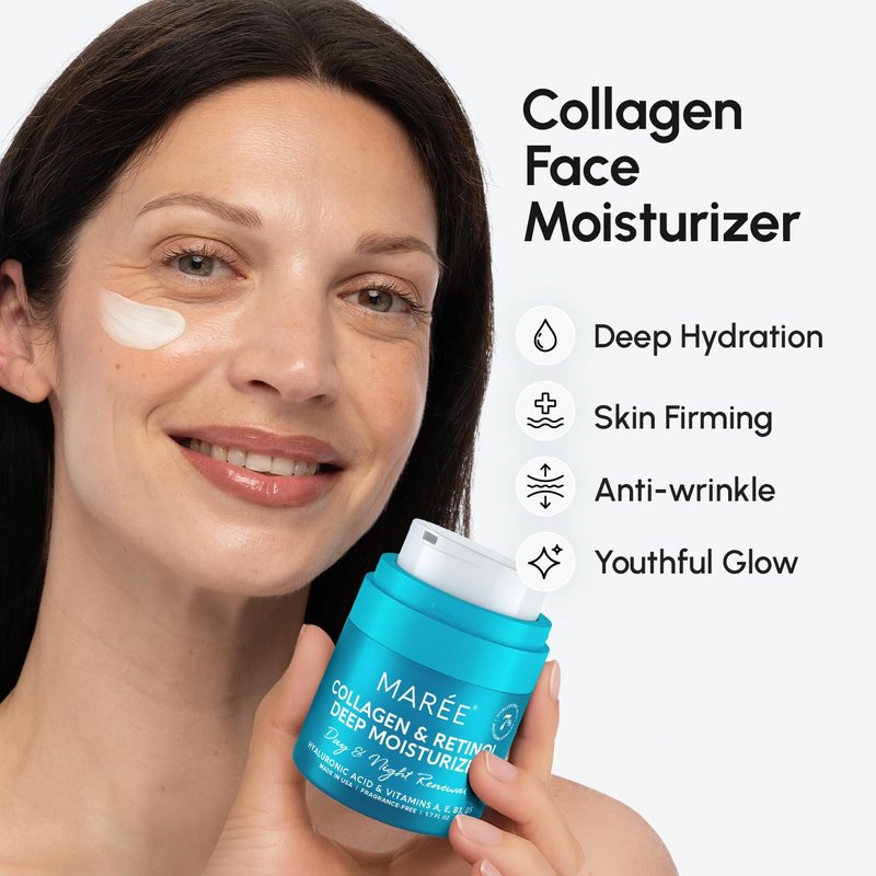 MAREE Face Moisturizer Collagen Cream for Face 2 Pack – Hyaluronic Acid & Retinol – Anti-Aging Wrinkle Creams – Crema Para La Cara