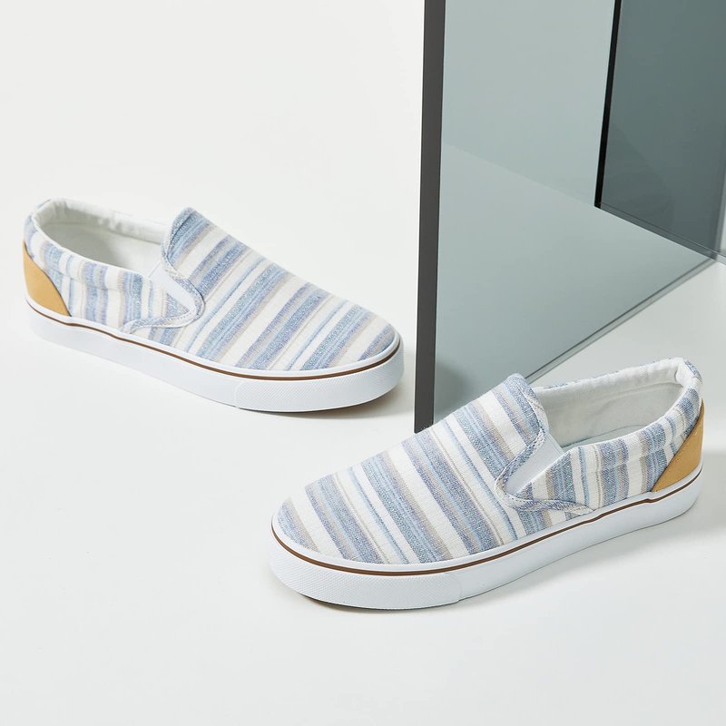 Women's Slip on Shoes Low Top Canvas Sneakers Loafers Non Slip Fashion Casual Low Cut Shoes(Light Blue Stripes.US8.5)…