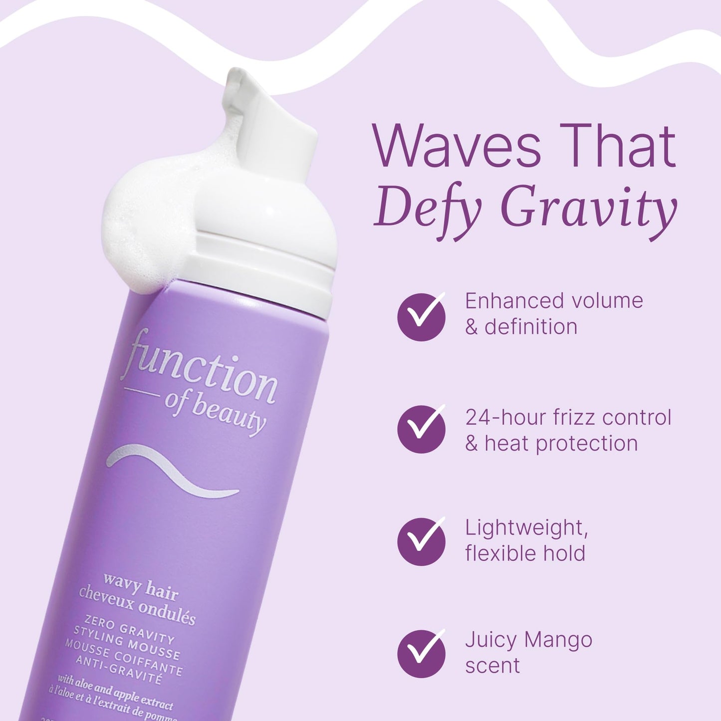 Function of Beauty Zero Gravity Styling Mousse - Adds Volume, Defines Natural Waves While Providing a Flexible Hold Without Feeling Stiff or Crunchy