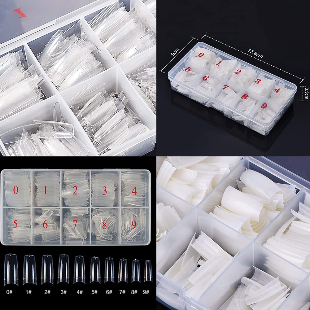 Acrylic Nail Tips - 500 Pcs Natural & Clear Half Cover | 10 Sizes for Salon & DIY Use