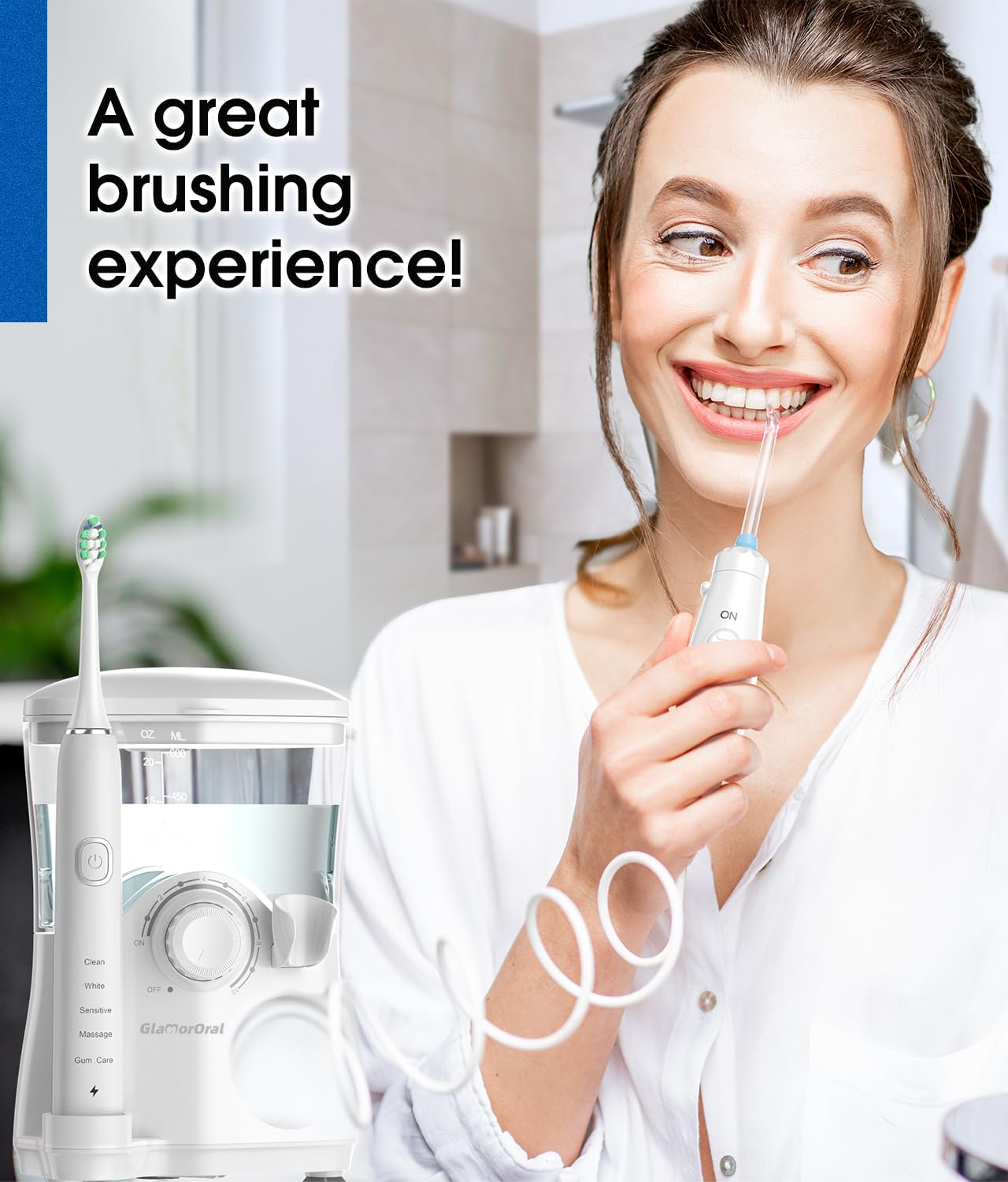 Electric Toothbrush and Water Flosser,600ML Oral Irrigator Water Flosser with 7 Jet Tips,10 Adjustable Pressure Settings,Sonic Electric Toothbrush with 2 Brush Heads,5 Modes(White)