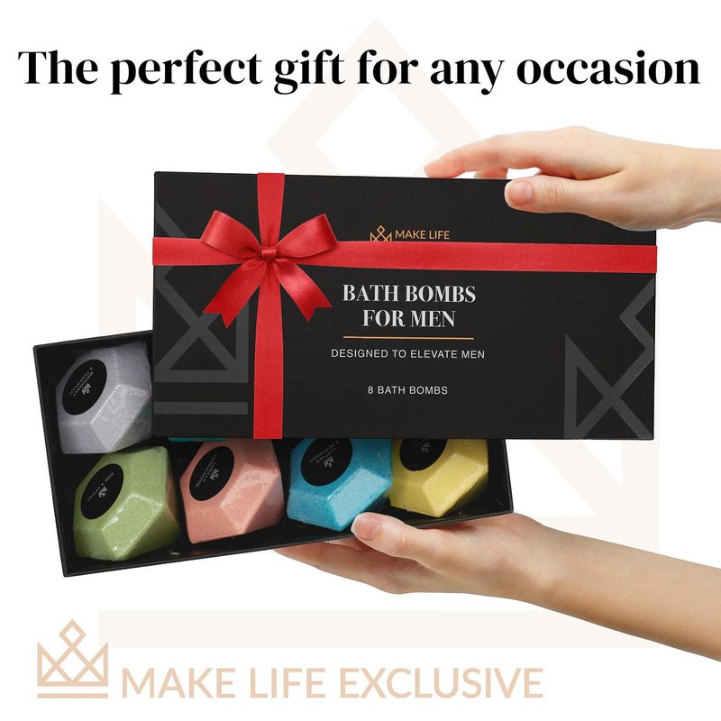 Bath Bombs for Men - 8 Large Diamond-Shaped Natural Bath Bombs | Relaxing Bubble Bath Set with Masculine Scents
