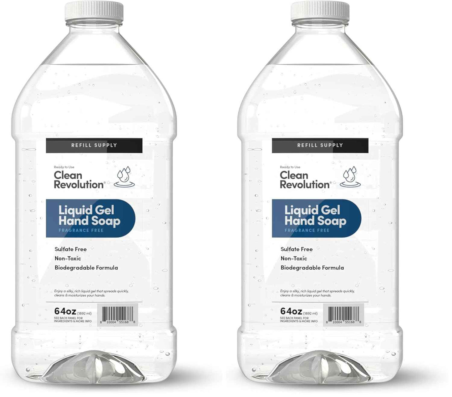 Fragrance-Free Liquid Gel Hand Soap - Silky Rich, Quick Lather, Fast Rinsing - 64 Fl Oz (Pack of 2)