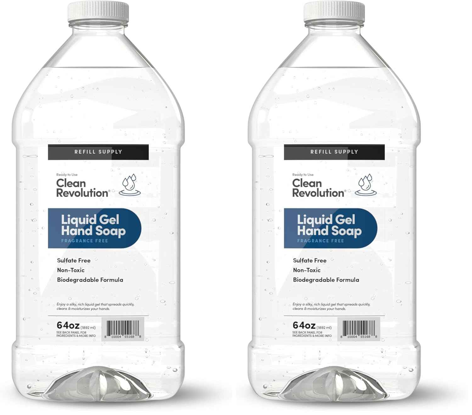 Fragrance-Free Liquid Gel Hand Soap - Silky Rich, Quick Lather, Fast Rinsing - 64 Fl Oz (Pack of 2)