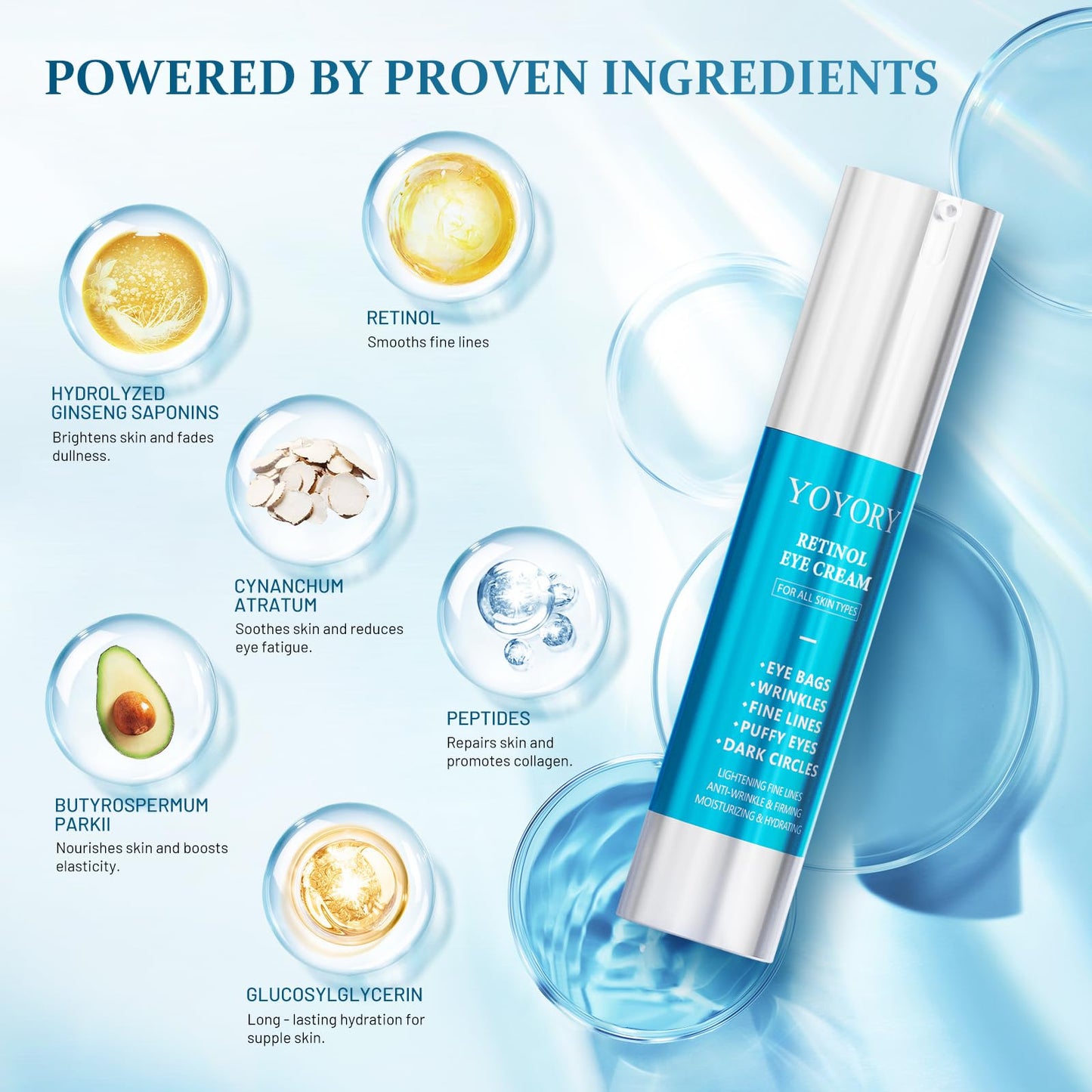 YOYORY Under Eye Cream - Eye Cream Reduces Eye bags,Dark Circles, Fine Lines, and puffiness Smoothing Skin Care Treatment for Women and Men, 20ML(Blue)