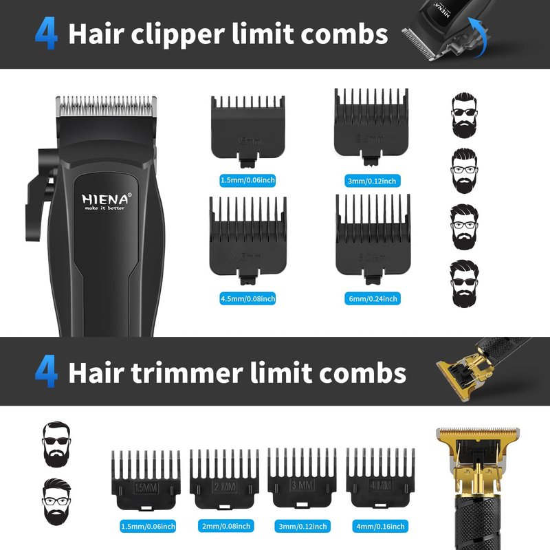 HIENA PRO Professional Hair Clipper Set for Men, Cordless Barber Clippers Set and Trimmer Kit, USB Rechargeable Electric Beard Trimmer Foil Shaver & Men's Facial Grooming Tool Kit, Gifts for Men