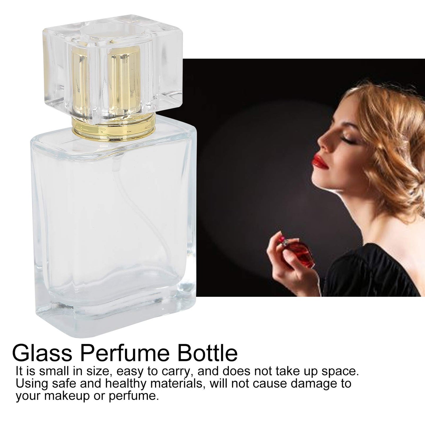 Yinhing Glass Refillable Perfume Bottle, 50ml Refillable Perfume Bottle, Transparent Glass Spray Liquid Empty Atomizer Container (Gold)