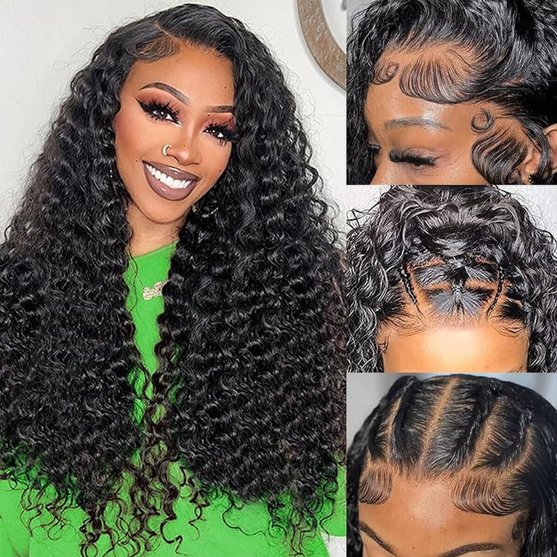 QTHAIR 5x5 Deep Wave HD Lace Closure 16" Invisible Knots 5x5 Swiss Lace Closure Deep Wave Human Hair Pre-Plucked with Baby Hair Curly Closure for Deep Wave Bundles Human Hair