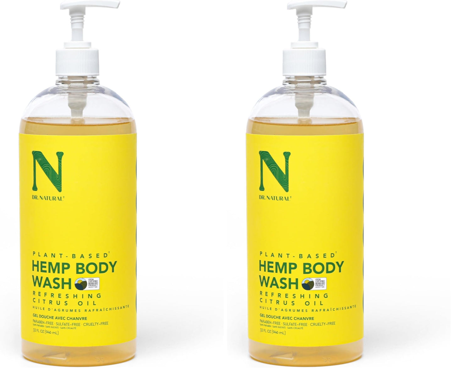 Dr. Natural Hemp Body Wash, Citrus, 32 oz - Pure Plant-Based Body Wash - Deep Cleansing and Moisturizing with Organic Shea Butter - Enriched with Hemp Seed Oil - Suitable for Sensitive Skin