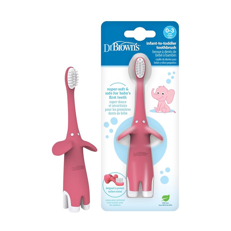 Dr. Brown's Infant-to-Toddler Toothbrush - Cute Elephant Design | Pink, 0-3 Years