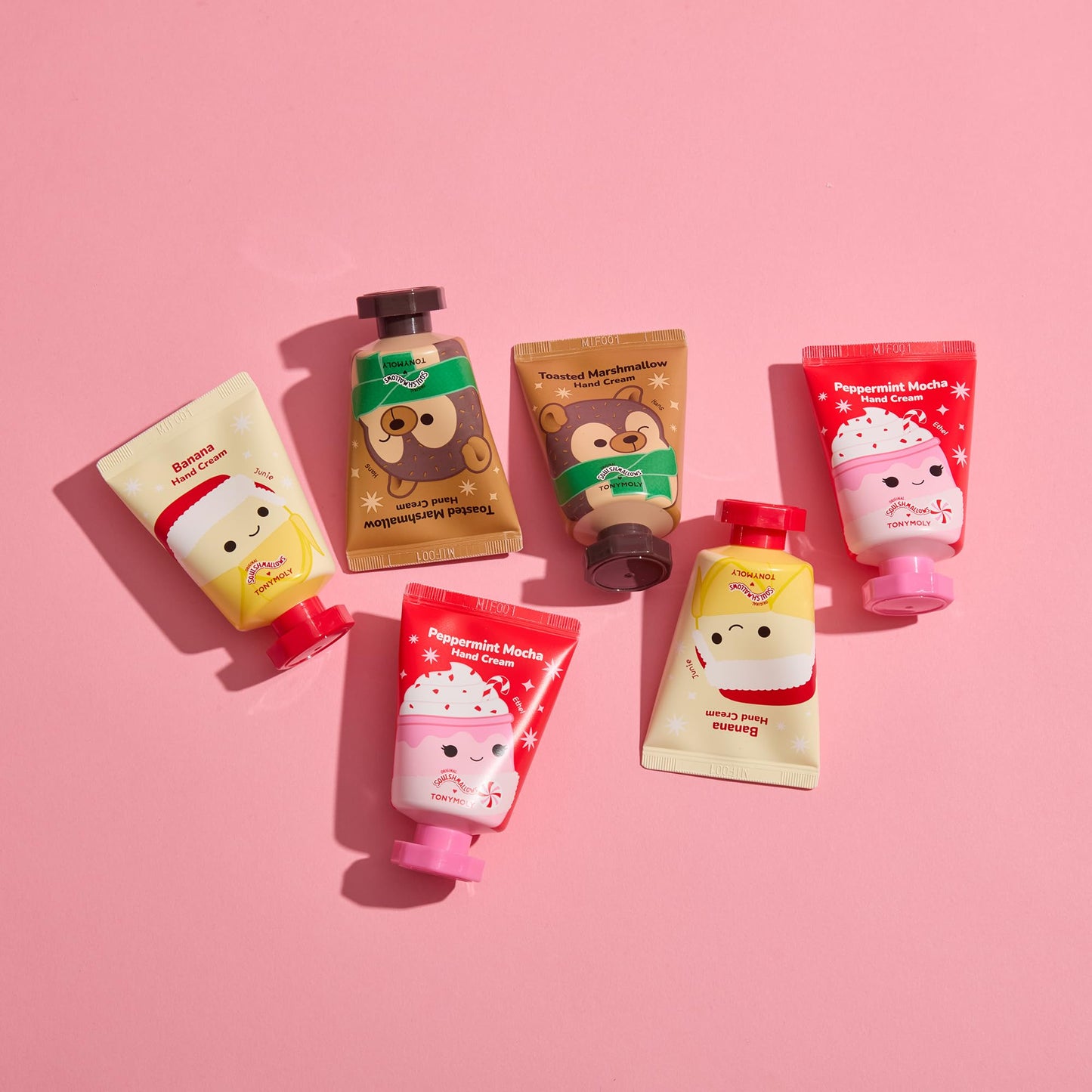 TONYMOLY x Squishmallows Holiday Hand Cream Set | Limited Edition Moisturizing Hand Cream Trio with Junie Banana, Hans Toasted Marshmallow & Ethel Peppermint Mocha | Soft, Hydrated Hands