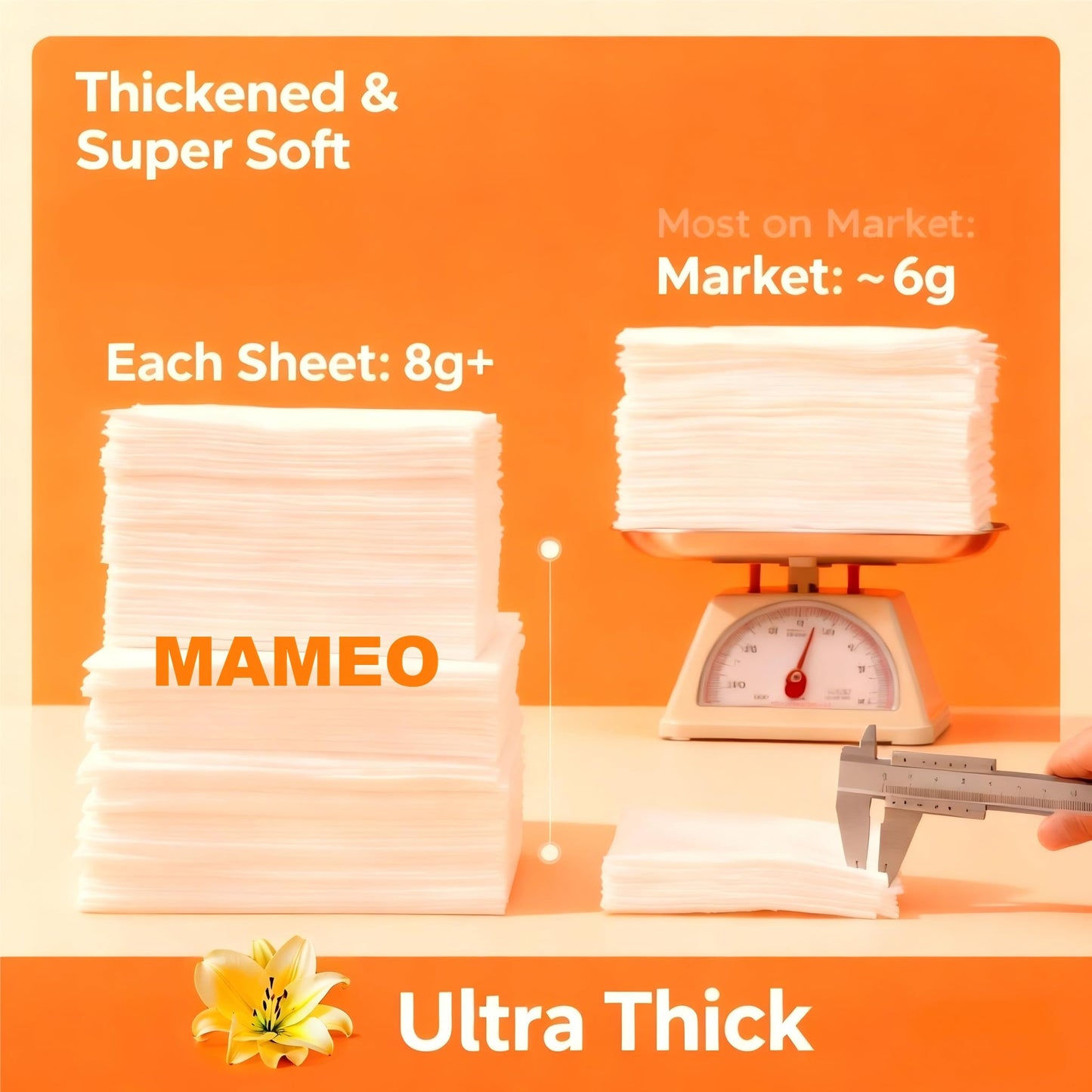 MAMEO Ultra Thick Disposable Face Towels XL, Lint-Free Facial Wipes for Makeup Removal & Gentle Skin Care,Household Essentials,160 Count（4 Pack）