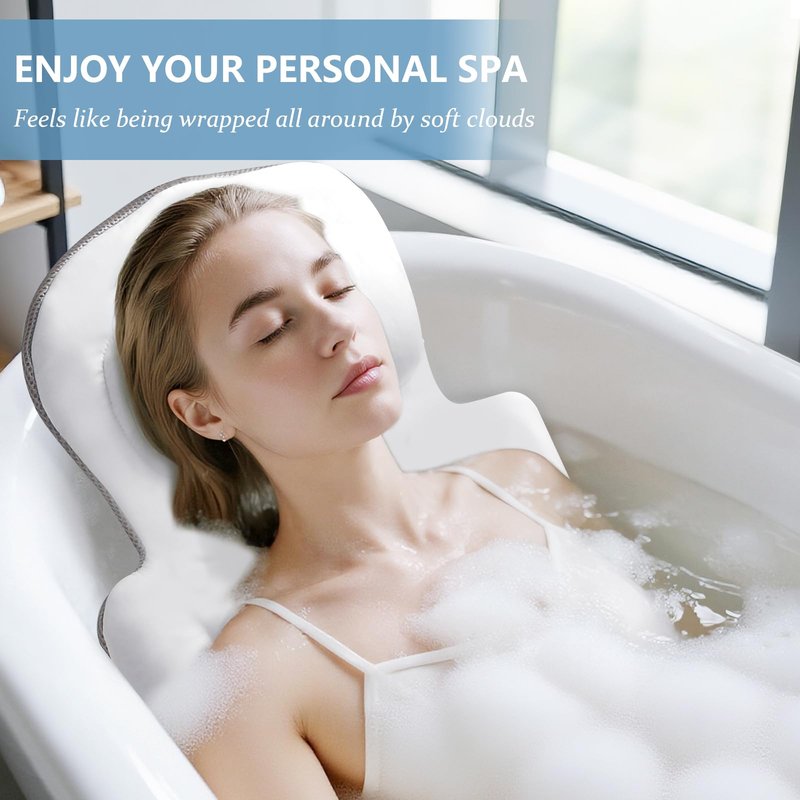 Full Body Bath Pillow, Luxury Bath Cushion with 192 Suction Cups, Bath Pillows for Tub for Head and Neck Support, with Laundry Bag White, 51" x 16"
