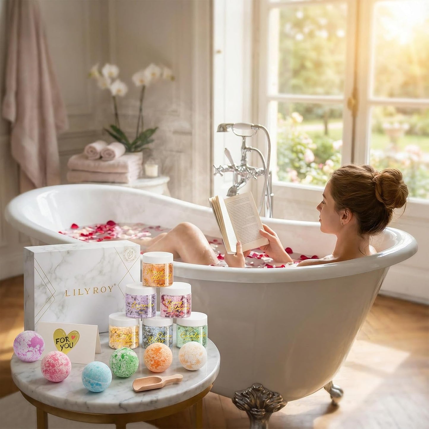 Luxurious Spa Gift Set - 15 Pcs Bath and Body Set for Men & Women | Includes 6 Bath Salts & 6 Bath Bombs