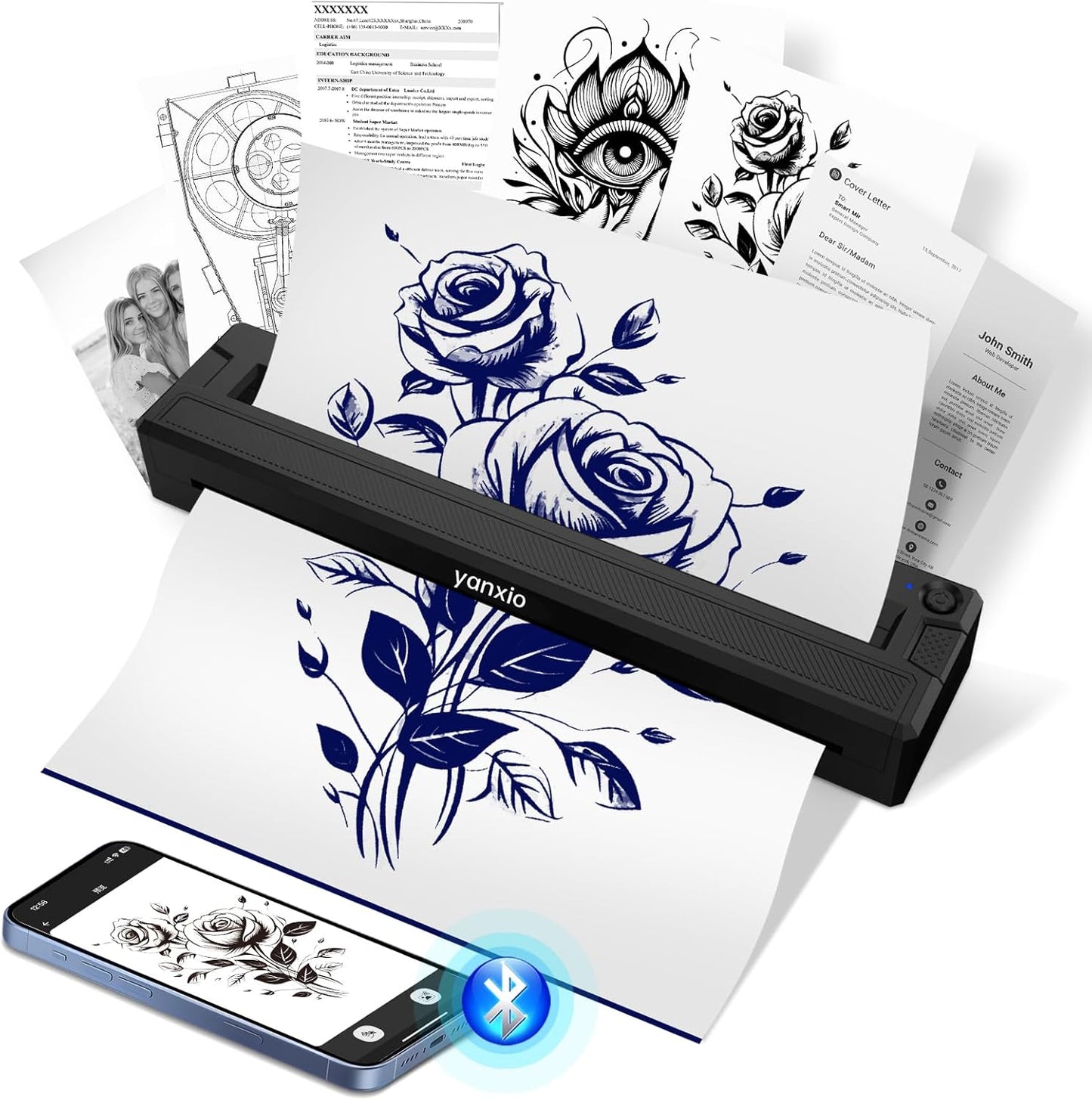 Tattoo Stencil Printer Machine - Wireless Thermal Printer for Artists | Includes 10 Thermal Papers & 3 Transfer Papers, Portable for Android, iOS, Windows, MacOS