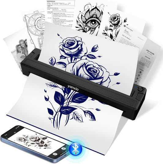 Tattoo Stencil Printer Machine - Wireless Thermal Printer for Artists | Includes 10 Thermal Papers & 3 Transfer Papers, Portable for Android, iOS, Windows, MacOS