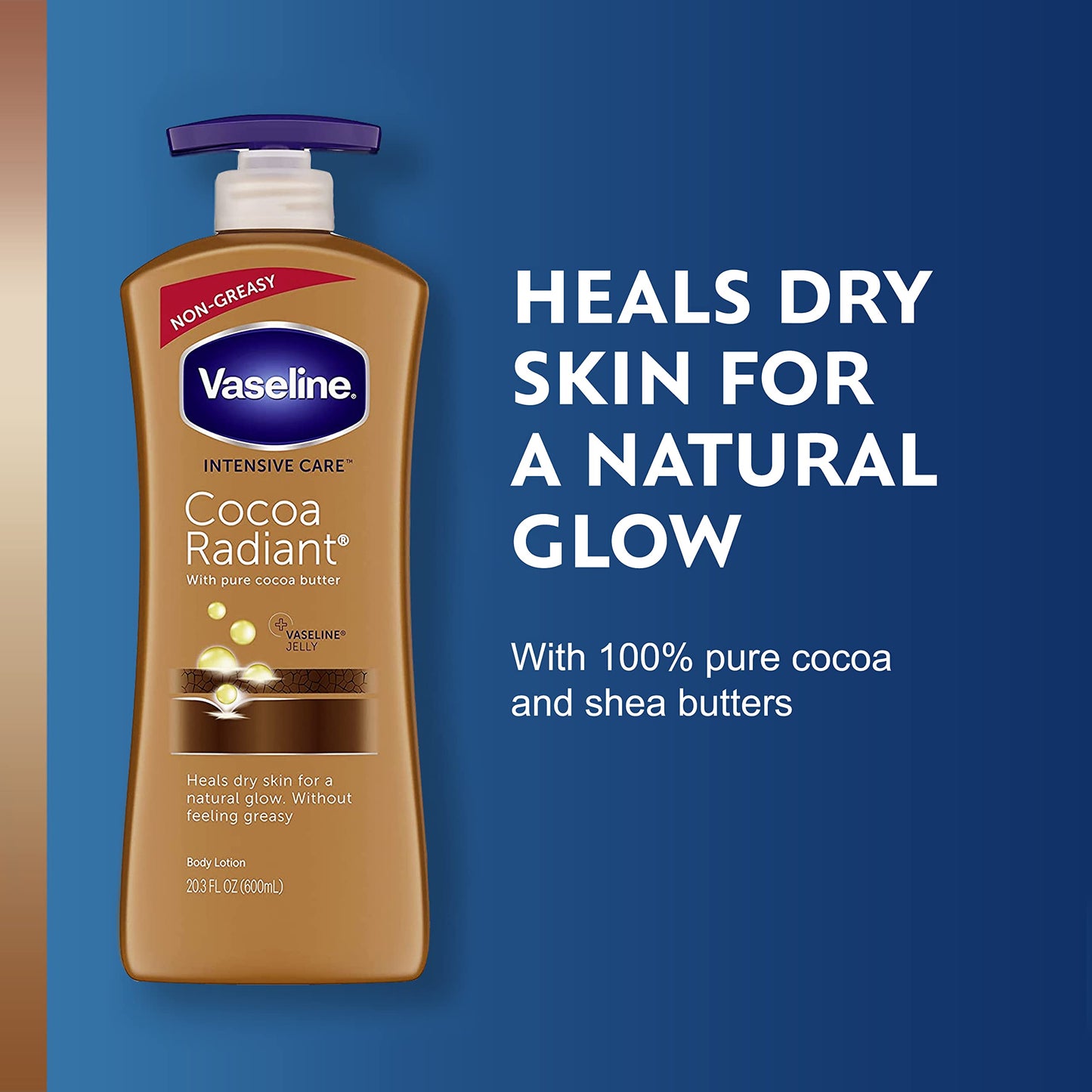 Vaseline Intensive Care Cocoa Radiant Lotion, 20.3 oz Bundled with Moisturizing Healing Jelly Butter, 7.5 and Shimmer Stick, 1.4 oz, Moisturized Skin Light Scent