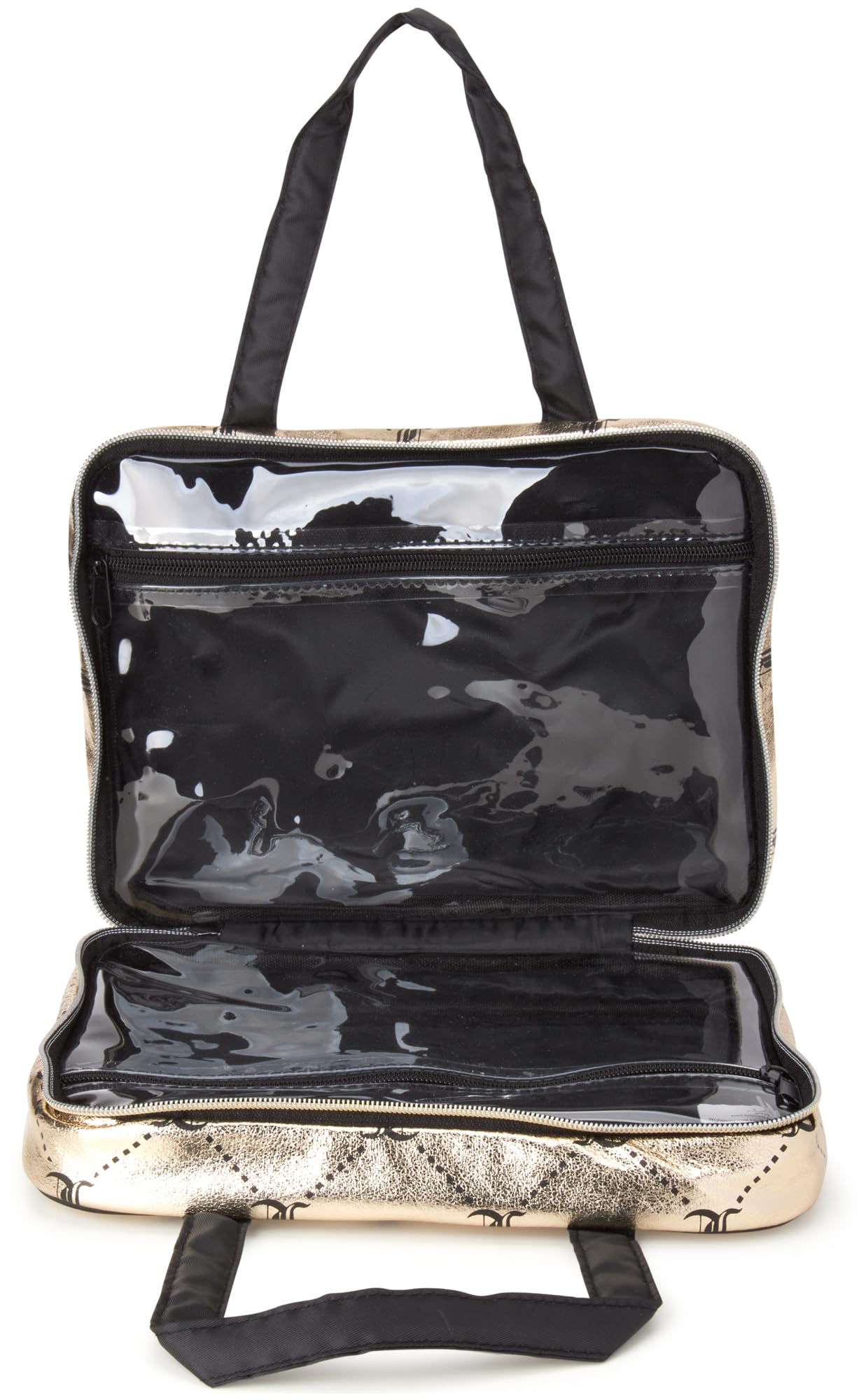 Juicy Couture Gold Black Makeup Bag Cosmetics Organizer Travel Essentials Weekender Shiny Logo