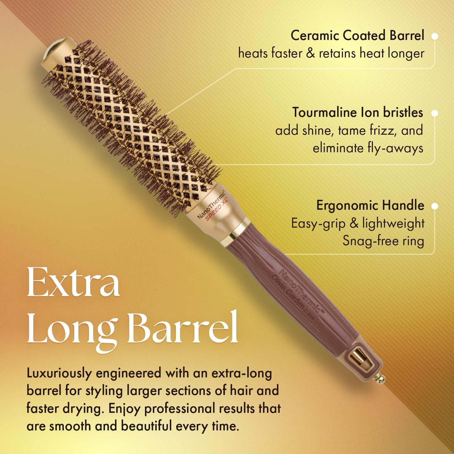 Olivia Garden NanoThermic Ceramic Ion Speed XL Round Hair Brush | Professional Blowout Tool for Normal to Thick Hair