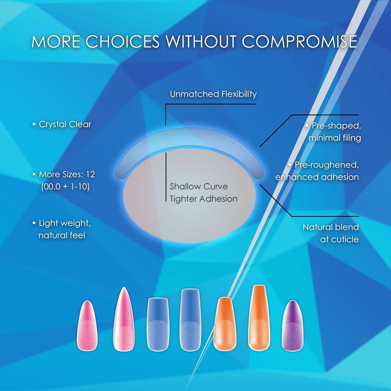 Ultra Clear Soft Gel Tips - Pre-Roughened Long Almondletto - 550 Pcs