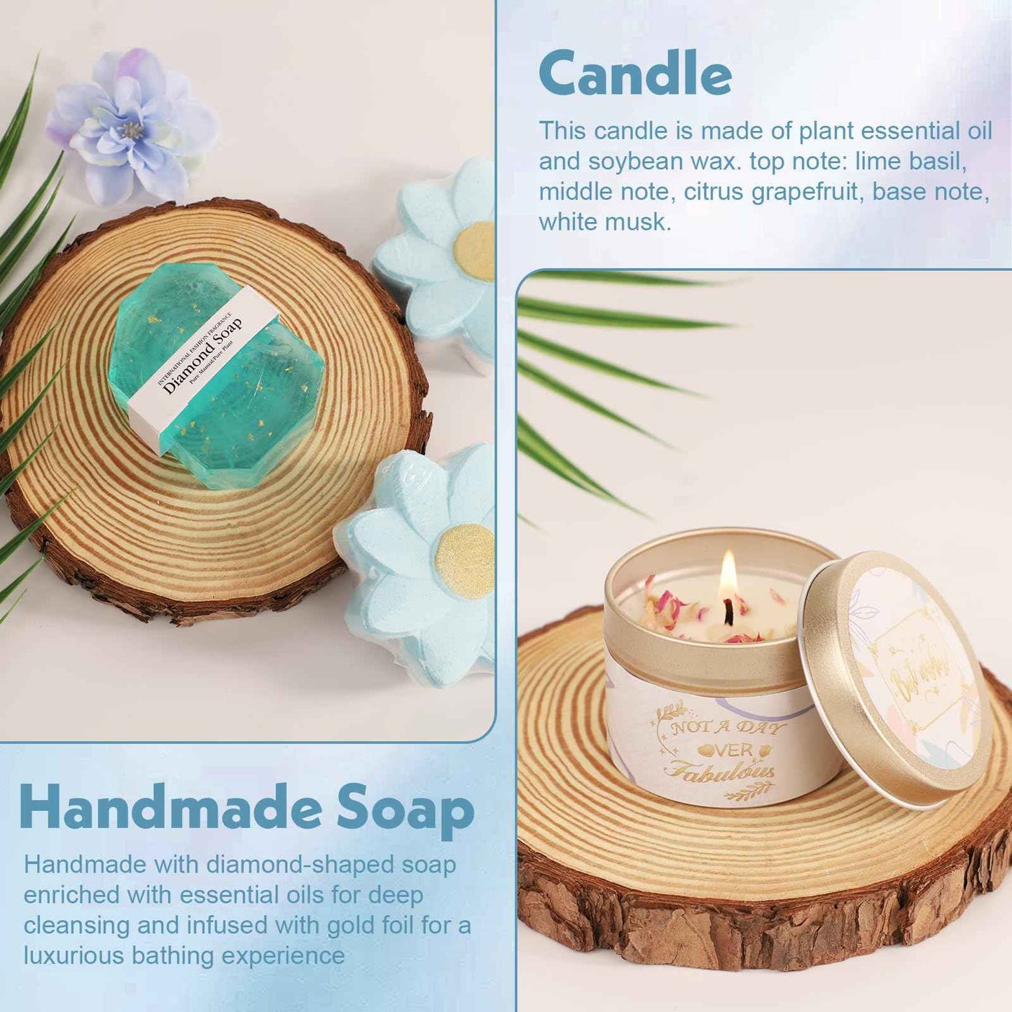 Luxury Spa Gift Basket for Women -Self Care Birthday Gifts Set with Bath Bombs,Bath Salts,Flannel Blanket&Soy Candle Relaxing Gifts for Wife,Mom,Best Friend,Her Perfect For Mother's Day(Blue)