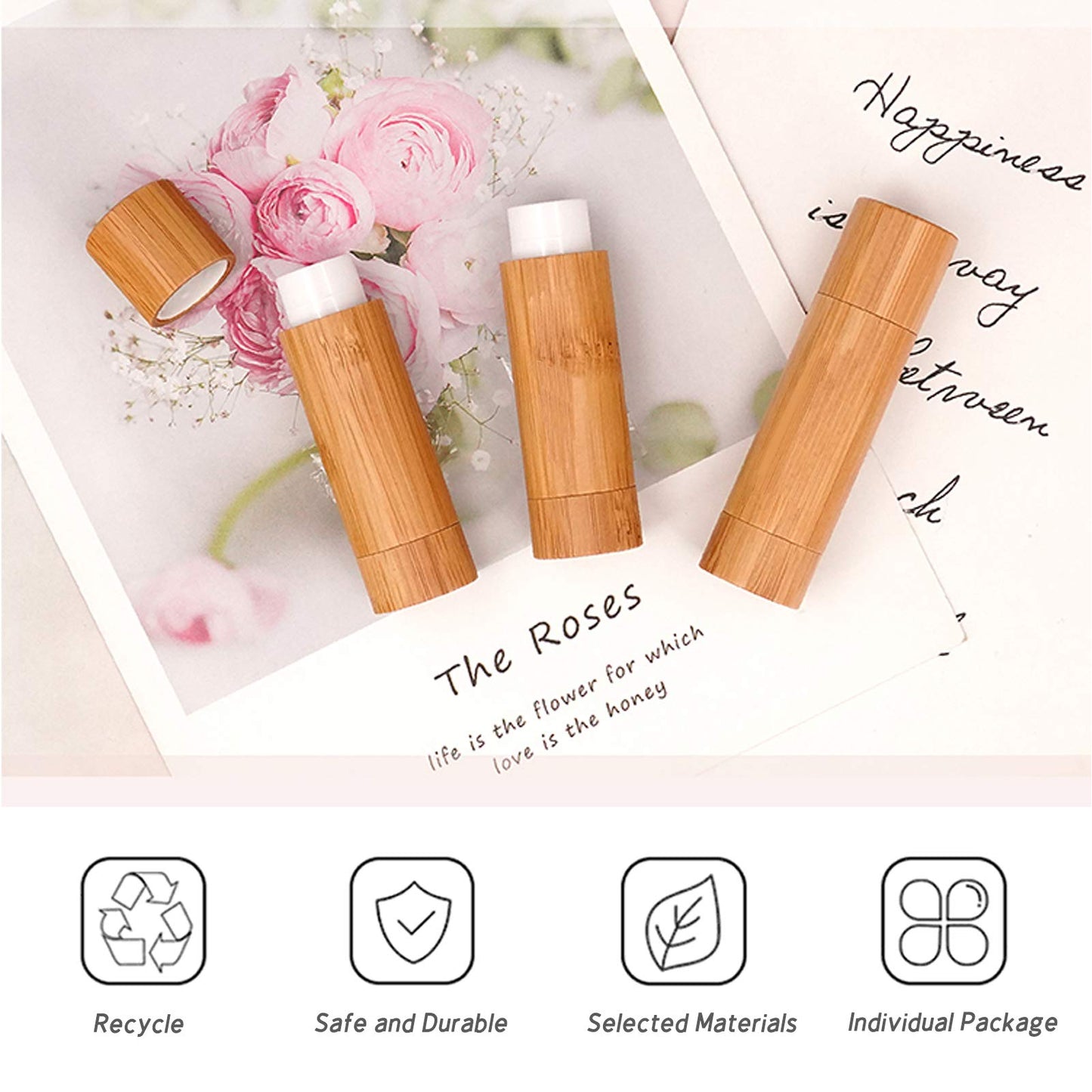 24Pcs Bamboo Empty Lipstick Tubes, AUHOKY 5.5g Refillable DIY Lip Balm Tube Containers with Clear PP Plastic Inner, Cosmetic Lipstick Lip Gloss Deodorant Case Holder For Women Girls Makeup