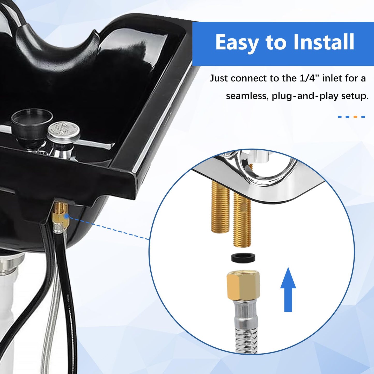 ZKDAUSDO UPC Certified Salon Shampoo Bowl Sprayer Head Hose Kit - 1/4" Thread to Attach Shampoo Bowl Faucet for Barber Shop Spa, Black Rubber Salon Sink Shampoo Bowl Hose Replacement Part