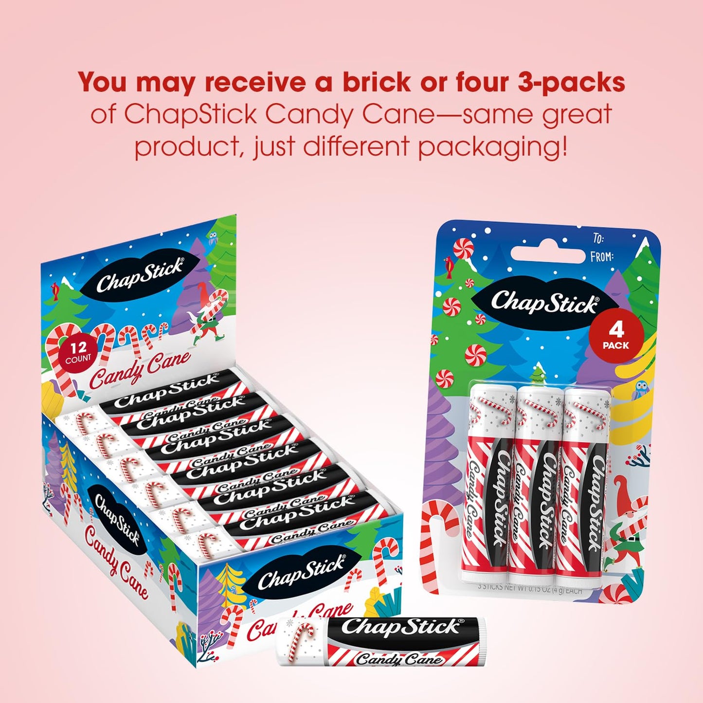 ChapStick Bulk Lip Balm, Candy Cane Packs (12 Sticks) – Fresh & Minty Lip Moisturizer, Stocking Stuffer, 0.15 Oz Ea