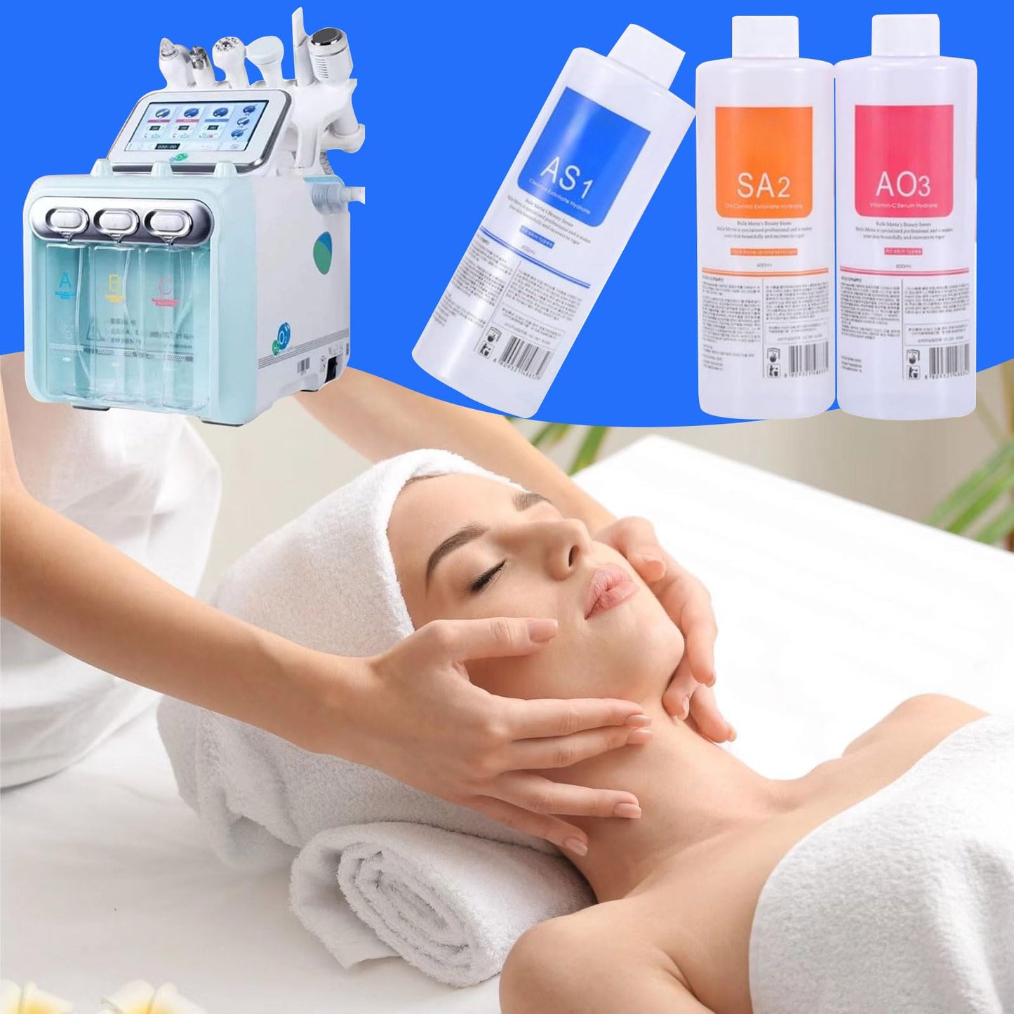 Elvenstars Hydrate Solution for Facial Machine Hydrogen Oxygen Professional, AS1 SA2 AO3 Solution Serums for Hydration Face Cleaning, Face Skin Care, Hydrating, Exfoliate 400ml/6pcs
