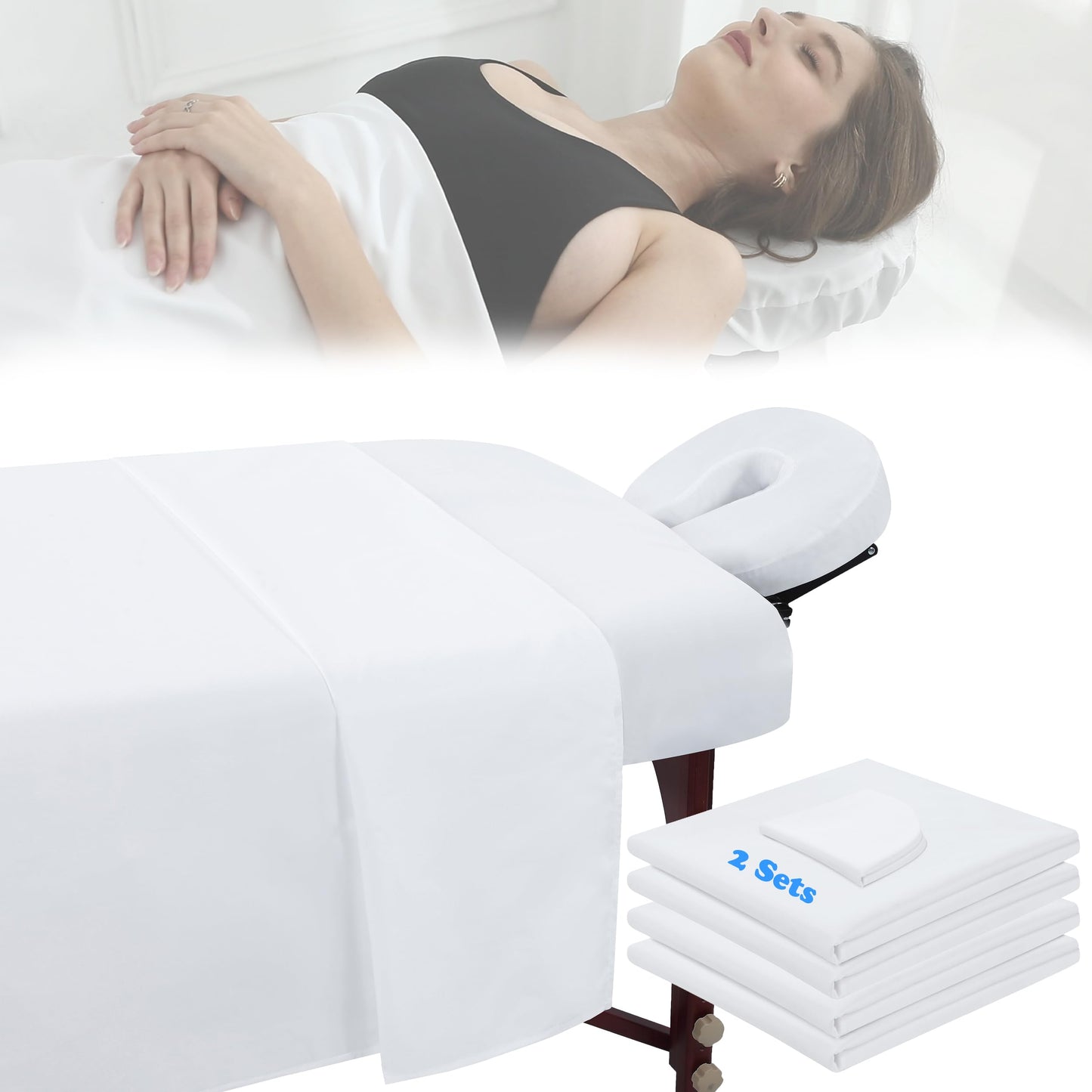 2 Sets Microfiber Massage Table Sheet Set 3-Piece, Soft Wrinkle-Free Bed Cover, Includes Fitted Sheet, Flat Sheet, and Face Cradle Cover for Spa, Salon, Tattoo (White)
