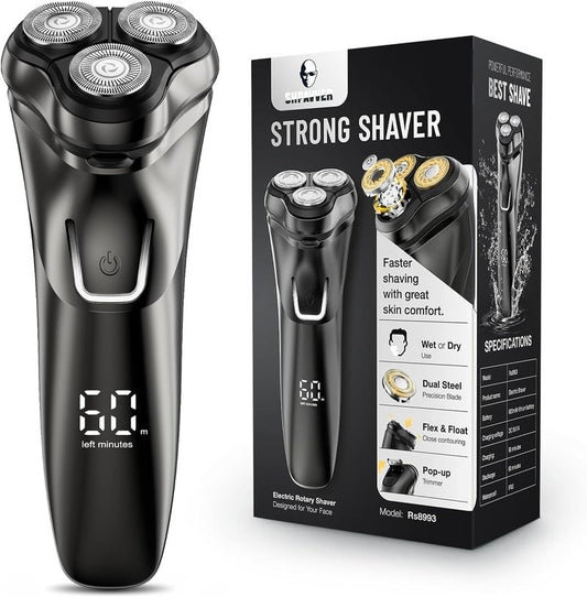 Premium Men's Electric Razor: Cordless Wet/Dry Rotary Shaving, Gentle on Sensitive Skin, USB Fast Charging & Precision Trimmer, Upgraded Chic Black Finish