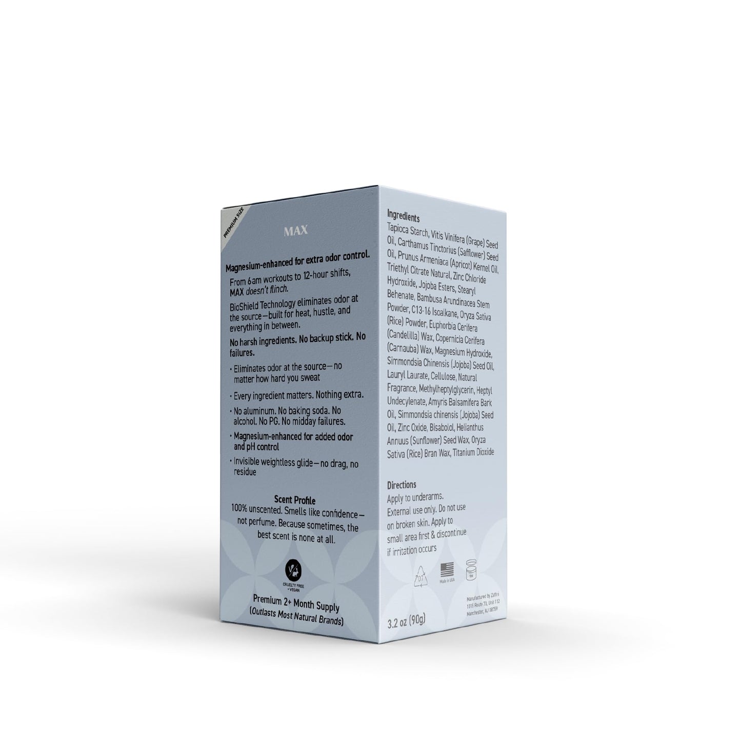 Zaffré BioShield™ Deodorant | Engineered Natural Odor Control | Sensitive Skin Safe | No Aluminum, No Baking Soda | 3.2 oz, Unscented