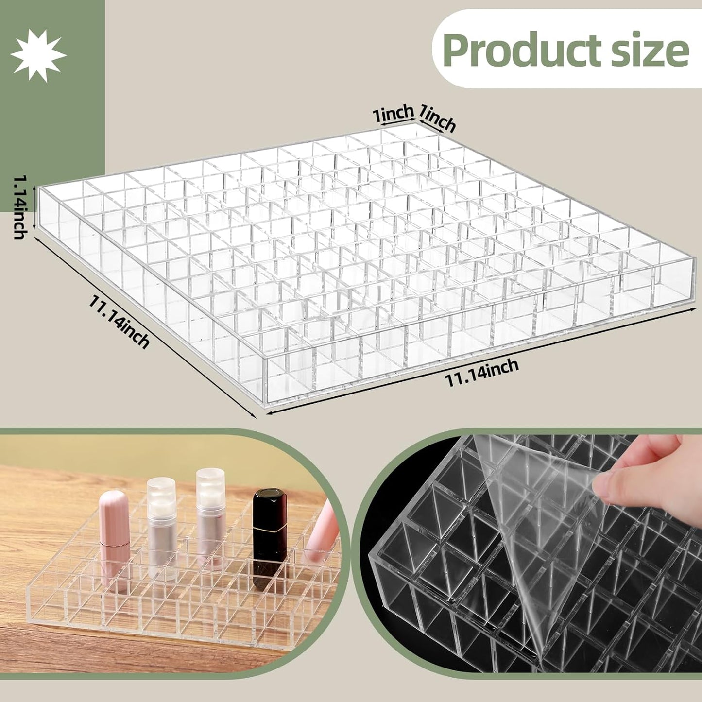 Clear Acrylic Lipstick Holder - 100 Slot Makeup Organizer for Lip Gloss, Brushes & Perfume | Vanity Display Case