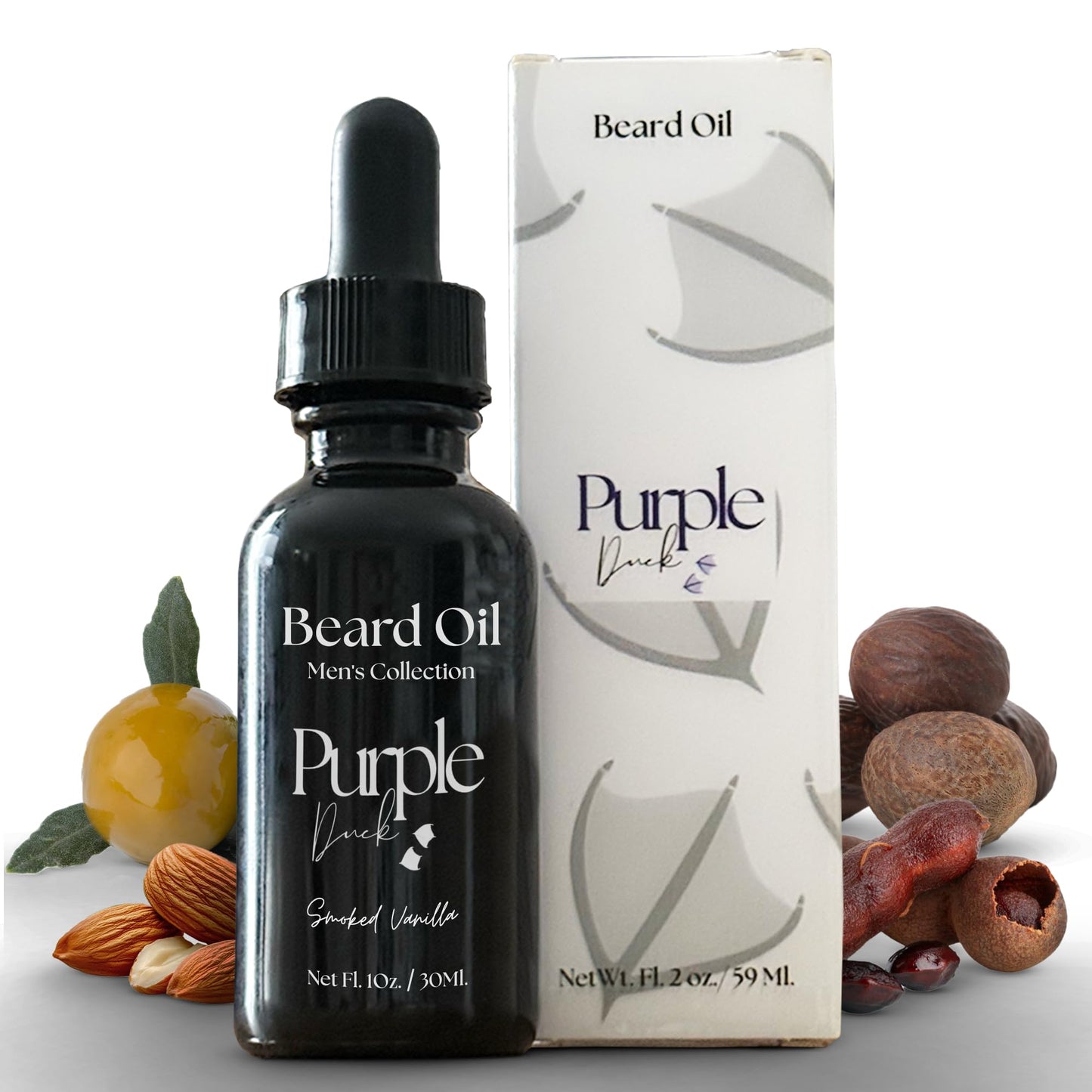 PURPLE DUCK Men's Natural Beard Oil – Hydrating & Nourishing Oil for Beard Growth – Organic Formula for a Softer, Fuller Beard – Smoked Vanilla 1 Oz