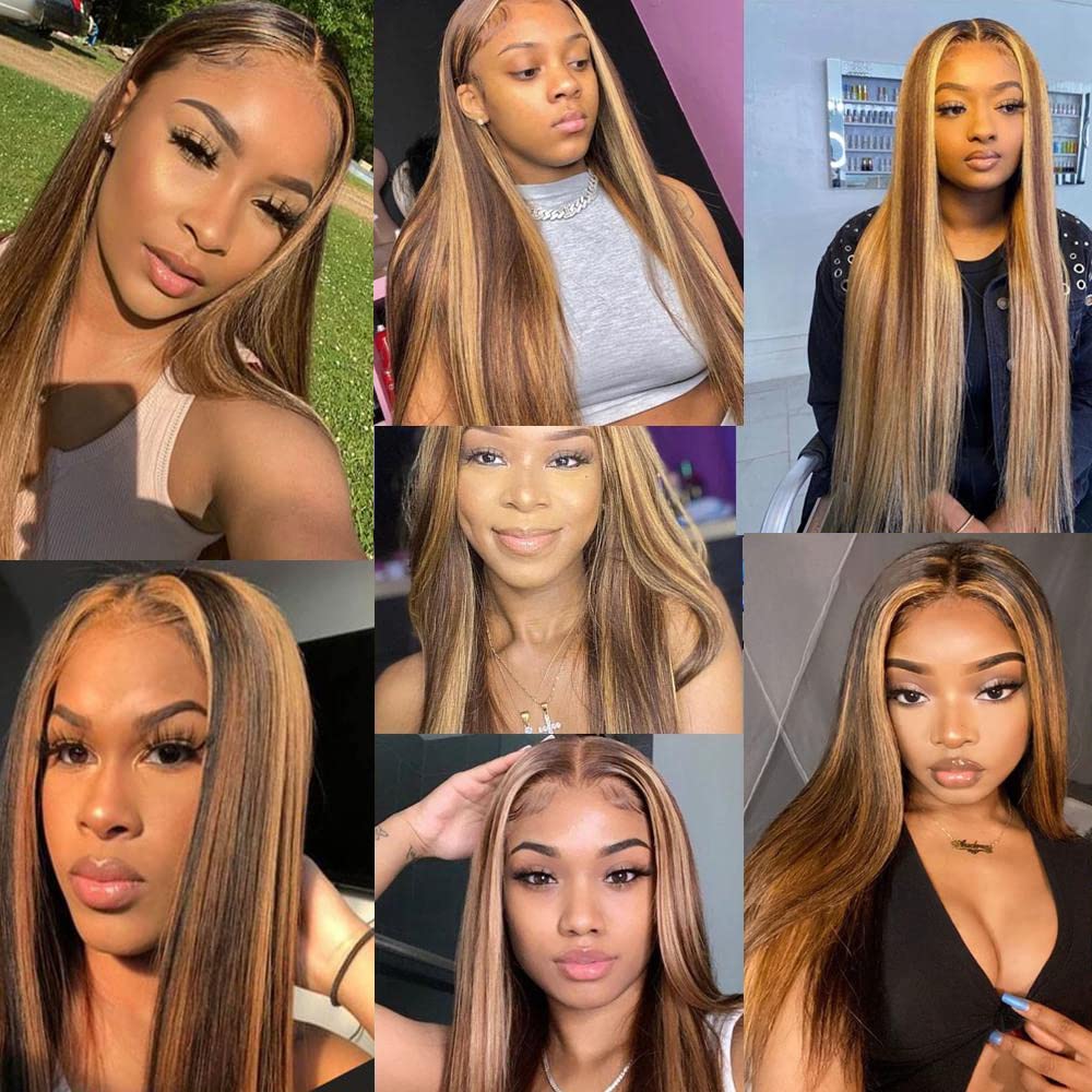 P4/27 Highlight Blonde Bundles Human Hair Straight Bundles 22 Inch Brown Straight Bundle Human Hair Extensions Unproceesed Virgin Hair 100 Gram Per Bundle 1 Bundle DGOYp427ST22