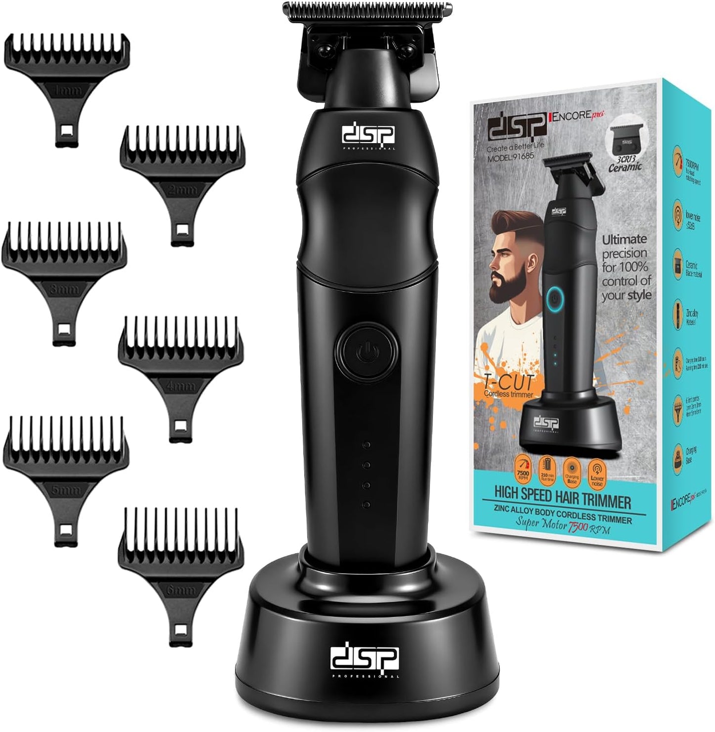 Professional Hair Trimmer for Men - Cordless Beard & Mustache Trimmer with Indicator Light | Low Noise, Zinc Alloy Body (Black)