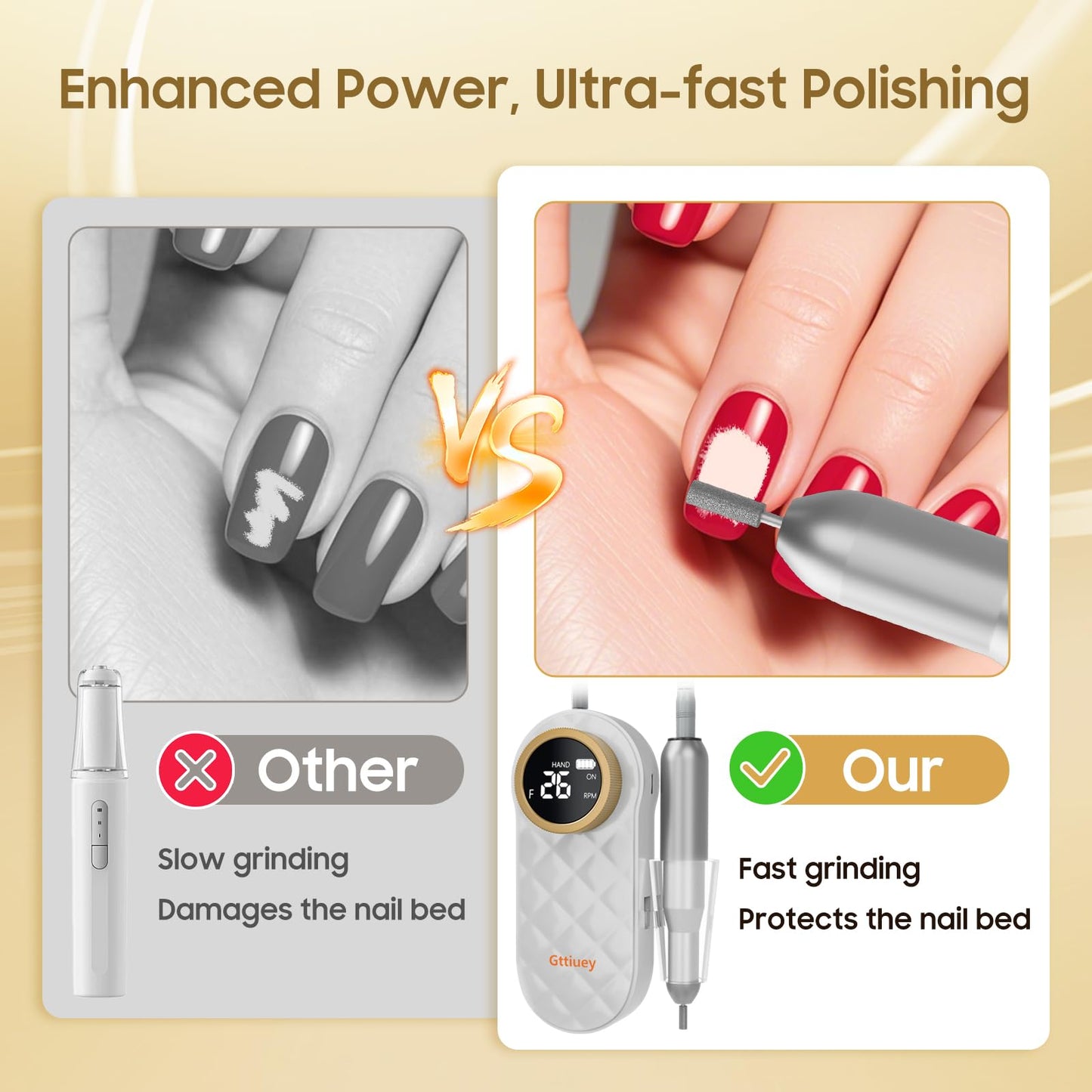Gttiuey Electric Nail Drill, 35000RPM Nail Drill, Professional Rechargeable Nail File for Acrylic Nails Gel Polishing Removing,Efile Nail Kit for Manicure Salon Home, for Valentine's Day Gifts