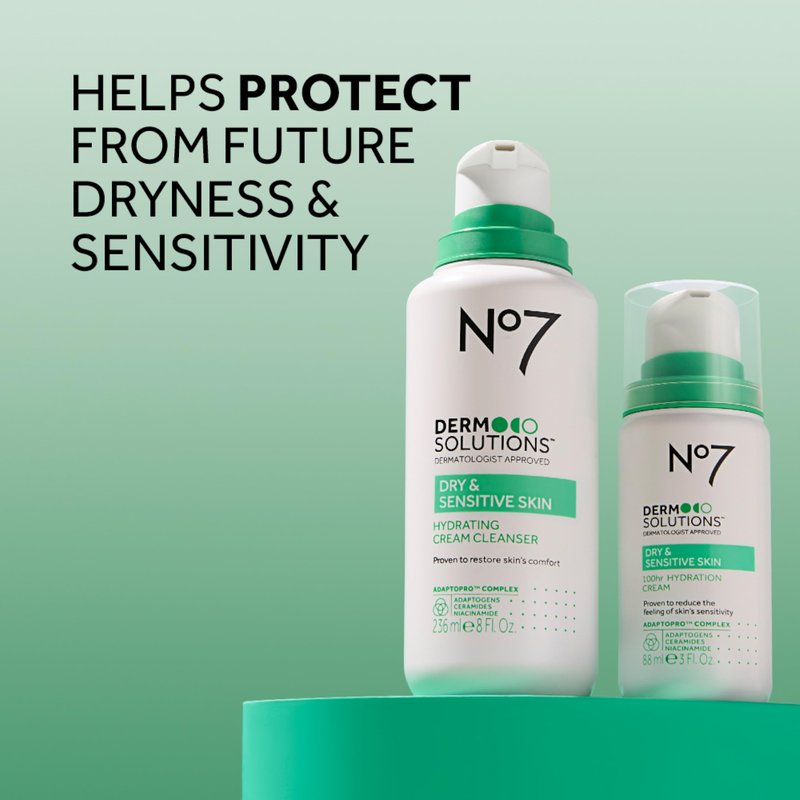 No7 Derm Solutions Hydrating Facial Cleanser - Gentle Cream Face Wash Formulated with Ceramides, Niacinamide & Adaptogens to Help Maintain Skin's Moisture Barrier - For Dry & Sensitive Skin (16 Fl Oz)