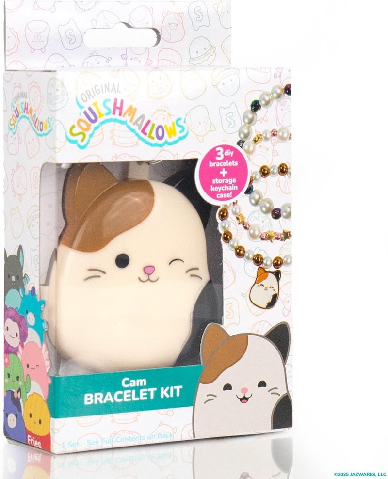 Squishmallows Cam the Cat Bracelet Kit | Create 3 Fun Accessories with Beads, Charms & Keychain | Friendship Jewelry Craft Set for Kids