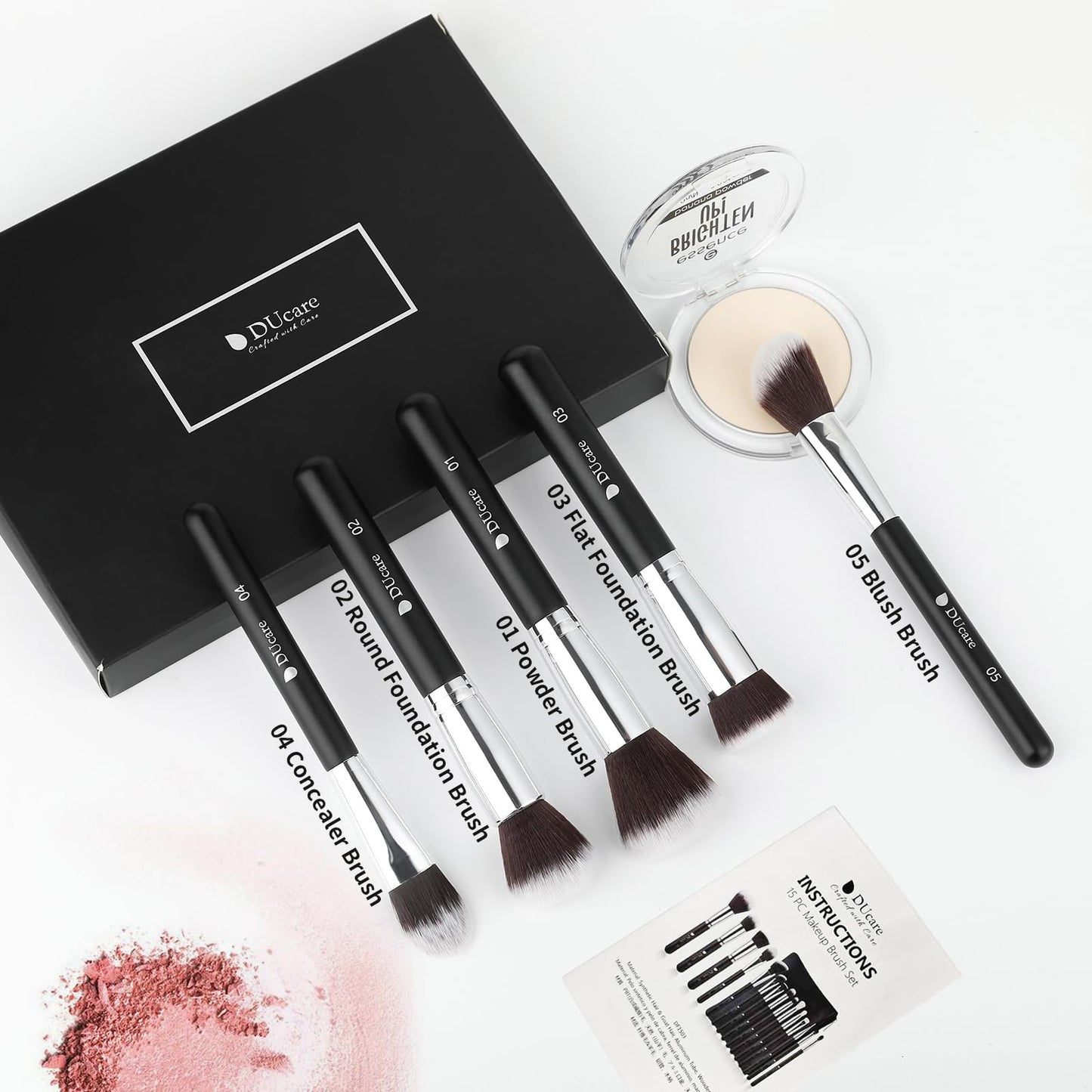 DUcare Makeup Brushes with Travel Bag 15Pcs Makeup Brush Set