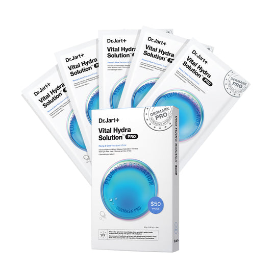 Dr.Jart+ Dermask Vital Hydra Solution Glow Korean Face Mask with Hyaluronic Acid for Glass Skin | Sheet Mask | Gifts for Women | Korean Skin Care, 5 Pack