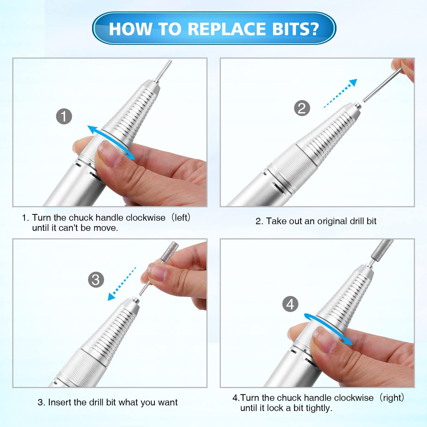 (Need Portable Host) Updated Handpiece for AZ GOGO-102 Nail Drill Machine Part, AZ GOGO 30000 RPM Portable Nail Drill - for Updated 2 Jack Host