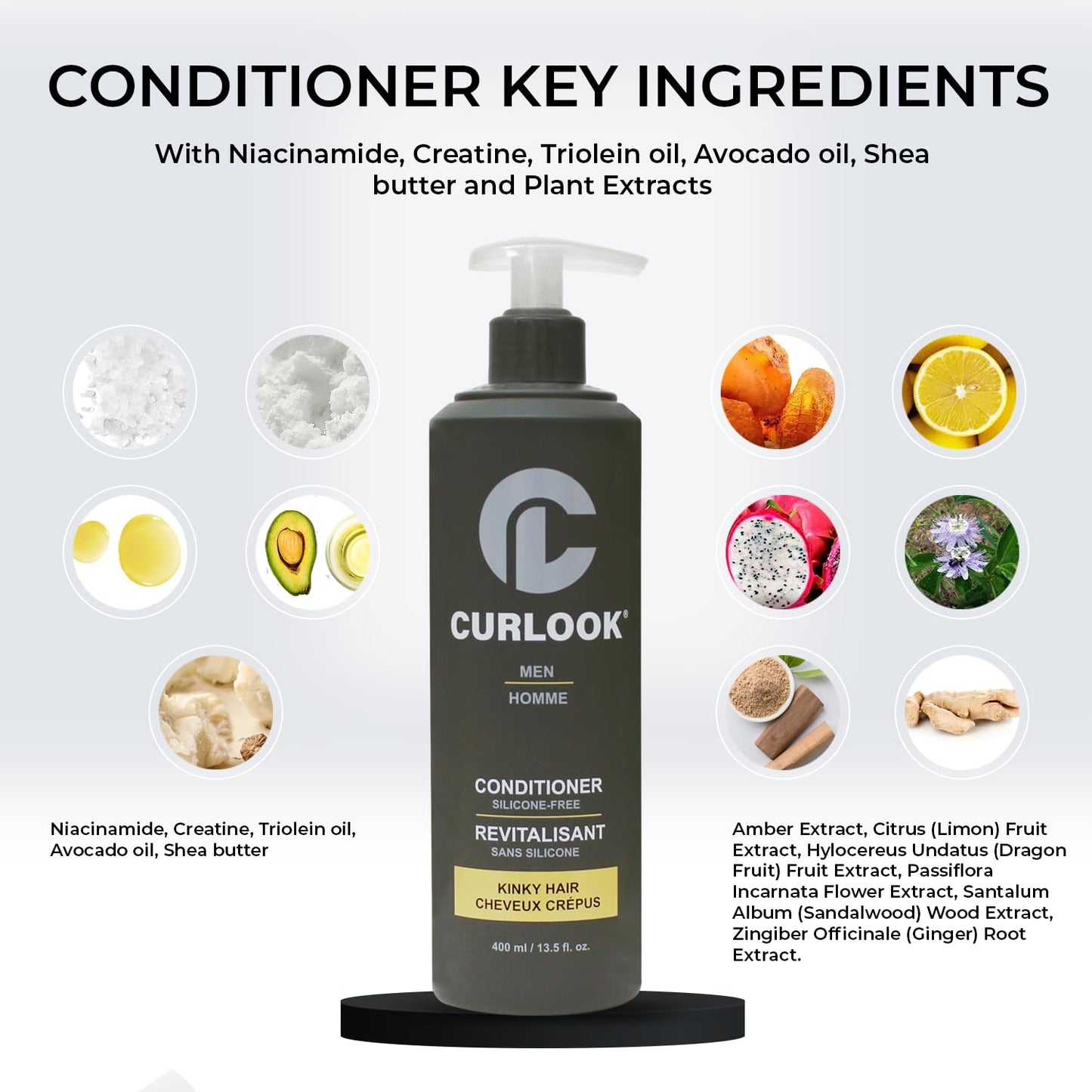 CURLOOK Kinky-Coily Hair Conditioner for Men | Silicone Free - 400ml (13.5 oz) | adds softness, and shine to help tame stubborn kinky hair | Made in Canada