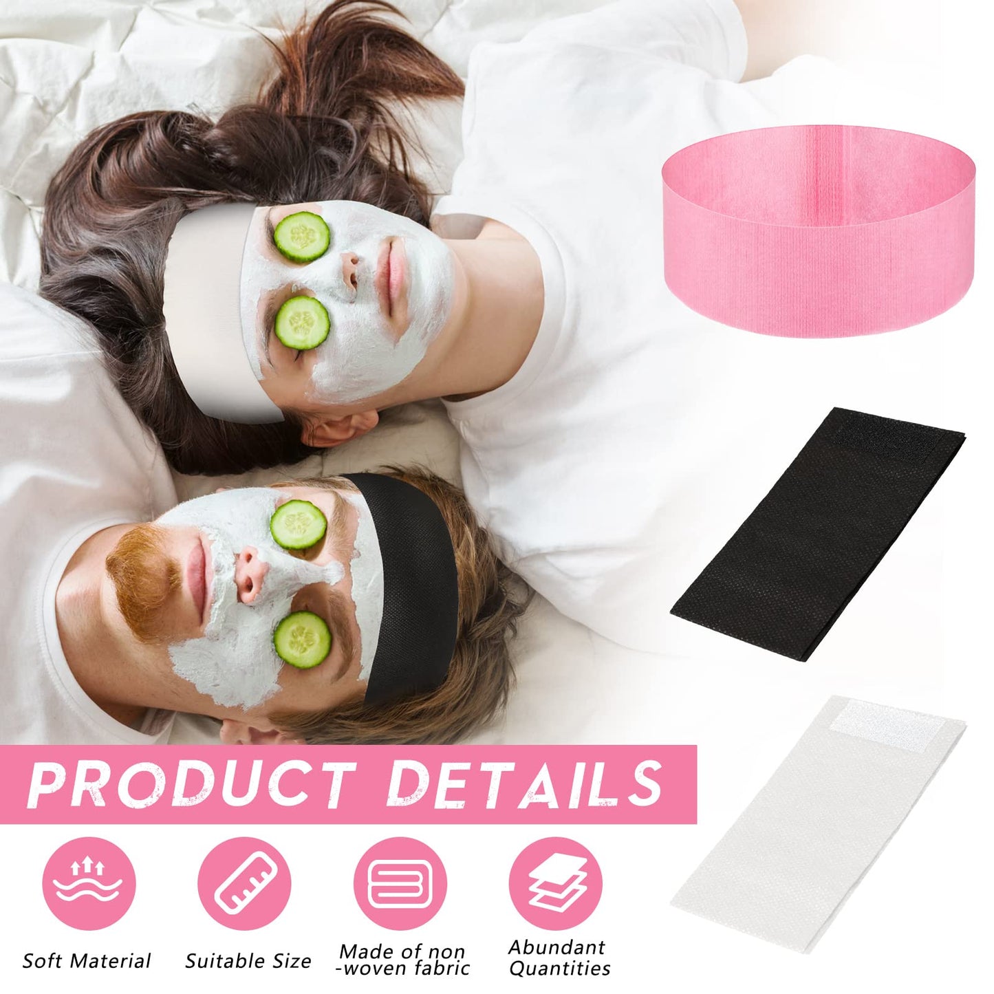 Hanaive 120 Pieces Disposable Headbands with Closure Wrapped Spa Headband for Women Salons Face Washing Shower Stretch Non Woven Hair Band for Esthetician Supplies Makeup Artists
