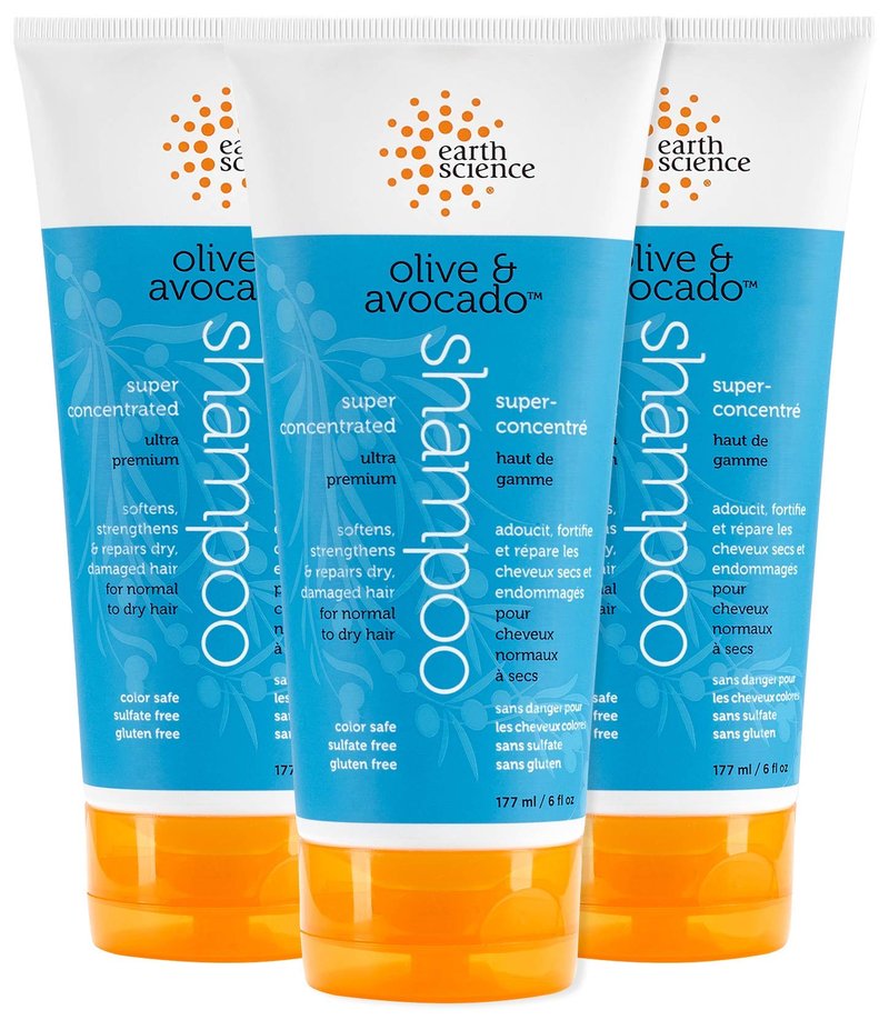 EARTH SCIENCE - Olive & Avocado Oil Shampoo: Super Concentrated for Normal to Dry Hair (3pk, 6 oz.)