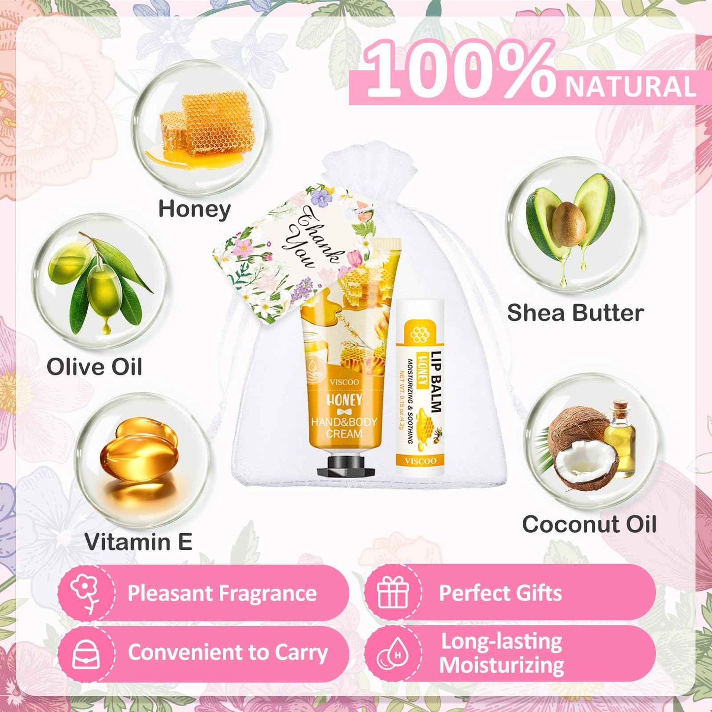 VISCOO 40 Sets Hand Cream Bulk and Lip Balm Bulk Gifts, Stocking Stuffers for Women Teengirls, Christmas Gifts,Bridesmaid Gifts for Guests with Thank You Card Organza Bags,Thank You Gifts, Small Gifts